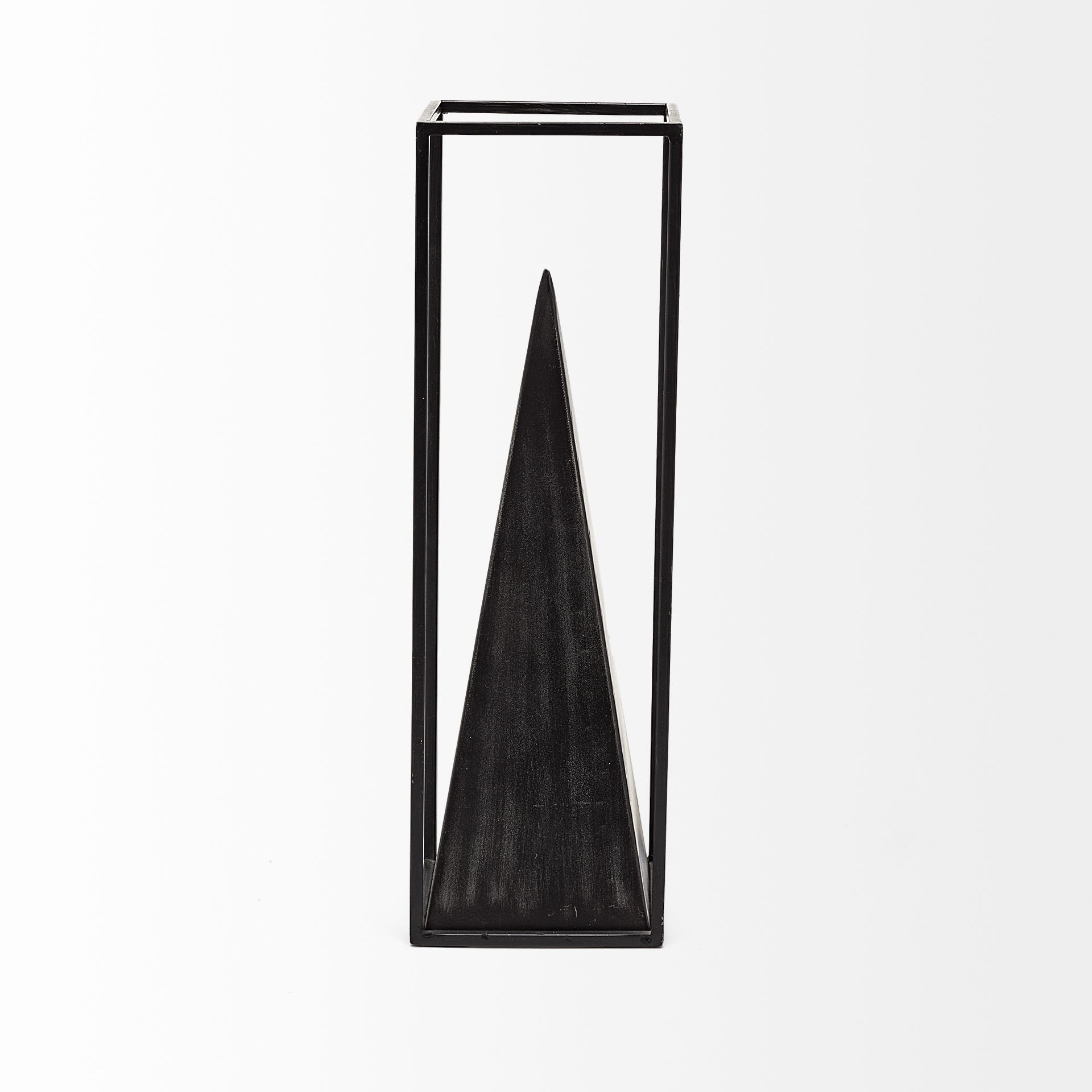 Memphis I (Large) 5L x 5W Black Metal Pyramid In A Square Frame, Decorative Object by Mercana, 4.92" length x 5" width x 15.94" height View 4
