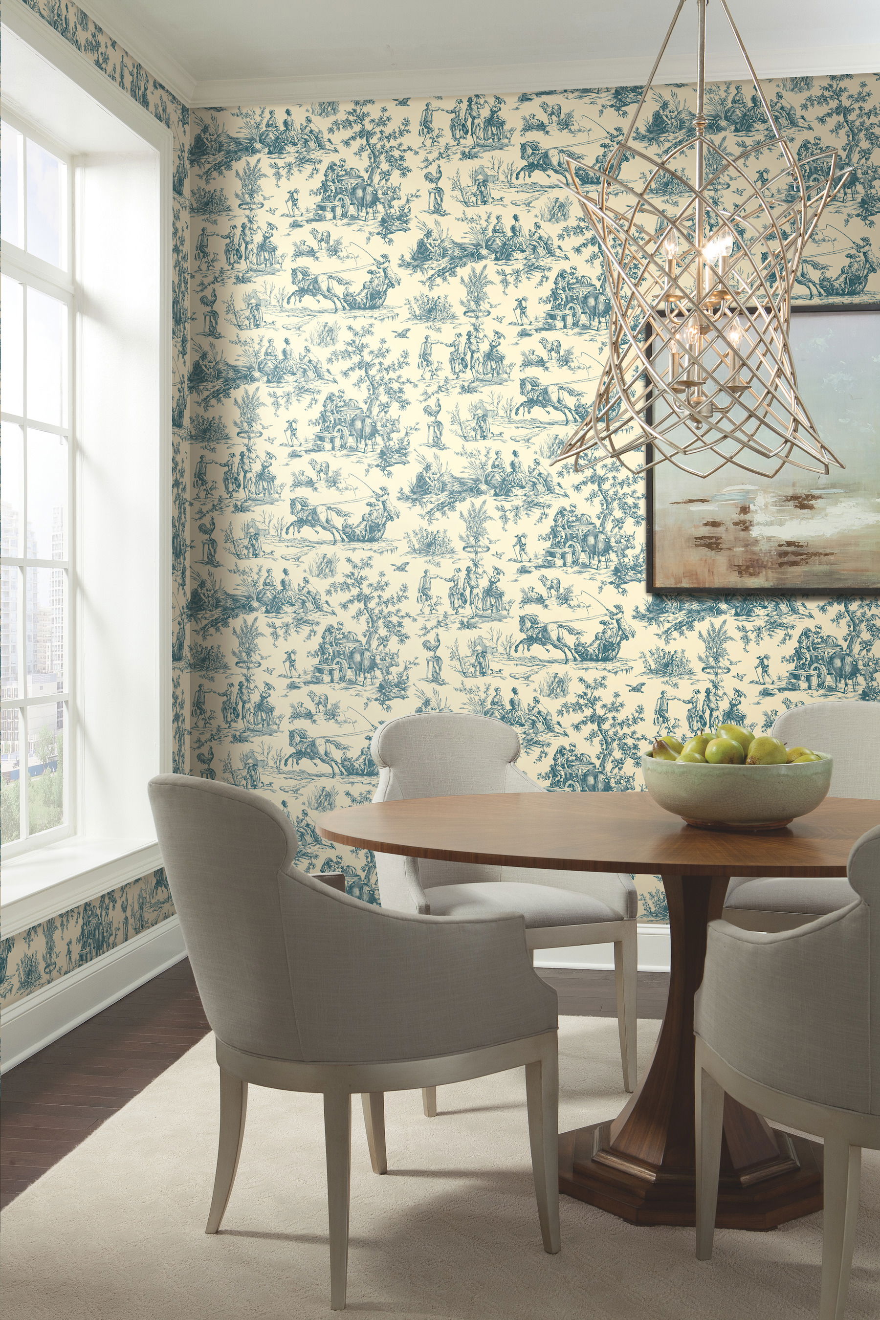 Seasons Toile Blue & Tan Wallpaper large image 