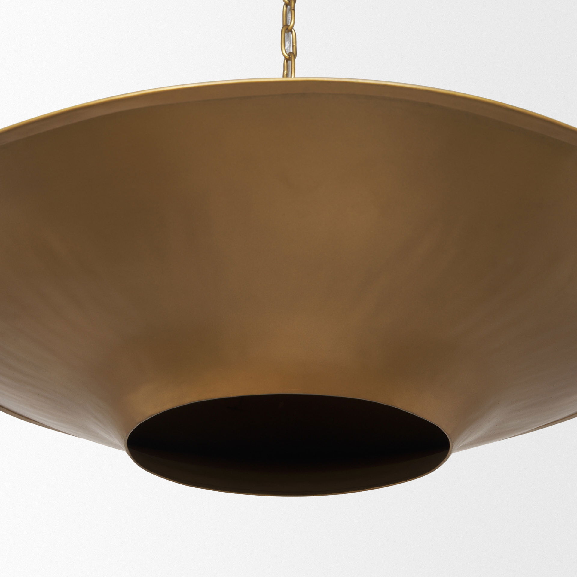 Titus 1-Light Brass Finished Metal Disc Pendant, by Mercana, 24" length x 24" width x 8" height View 8