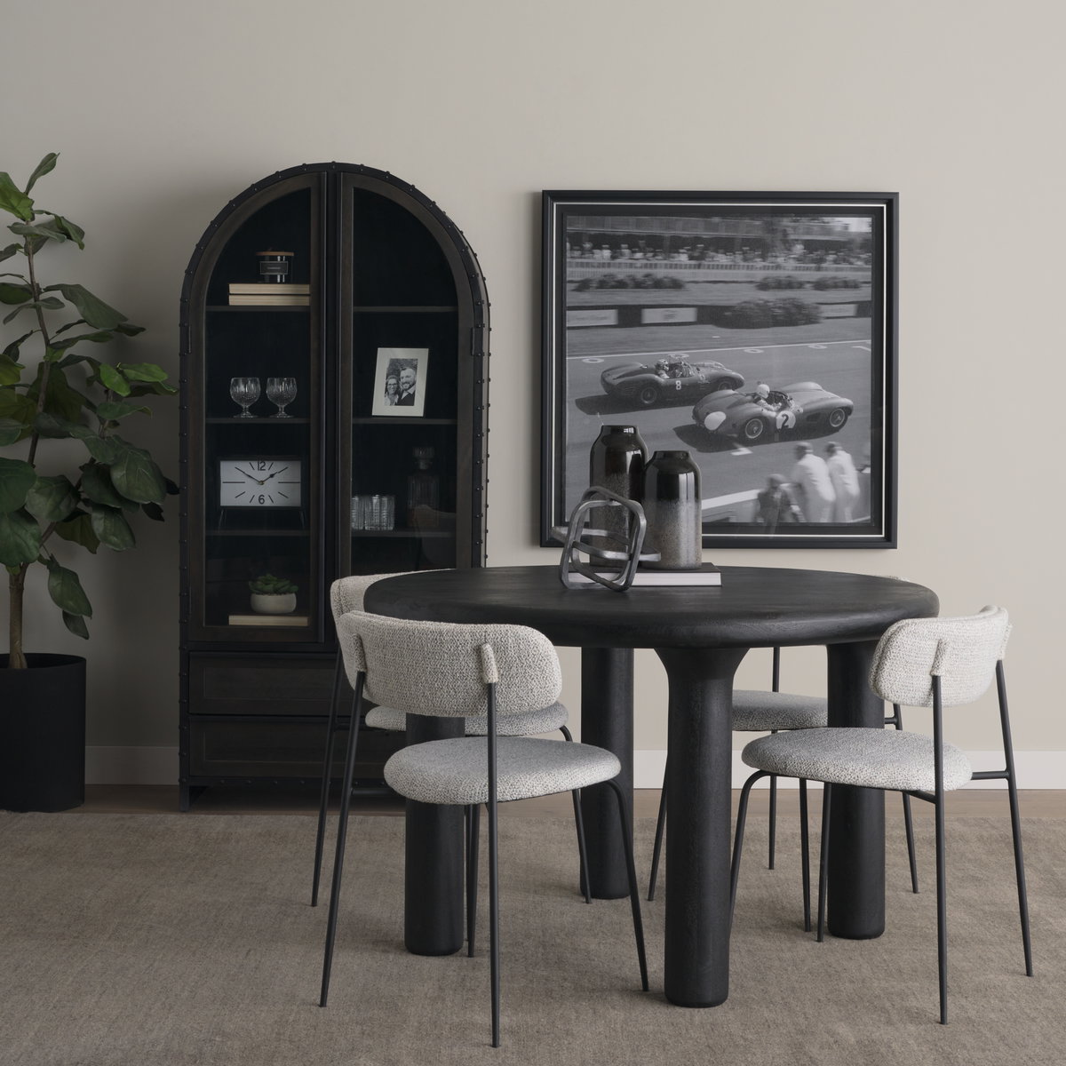 Gehry 72.3' H Dark Brown Metal Brown Wood and Glass Door Display Cabinet, Cabinets & Sideboard by Mercana, 33.25" length x 16.25" width x 72.25" height View 2