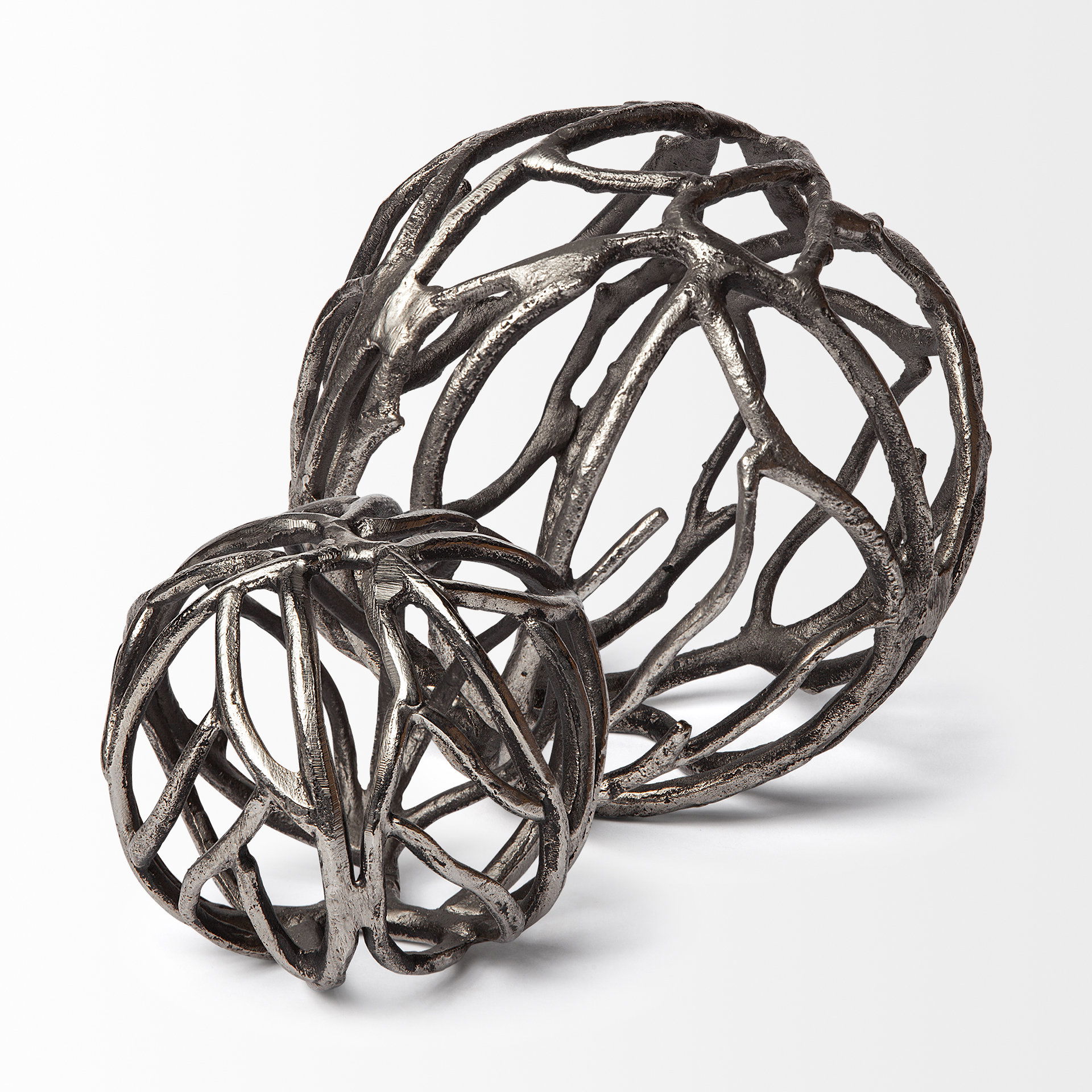 Sphaira I Small 5L x 5W Silver Cast Aluminum Decorative Tree Branch Orb large image 