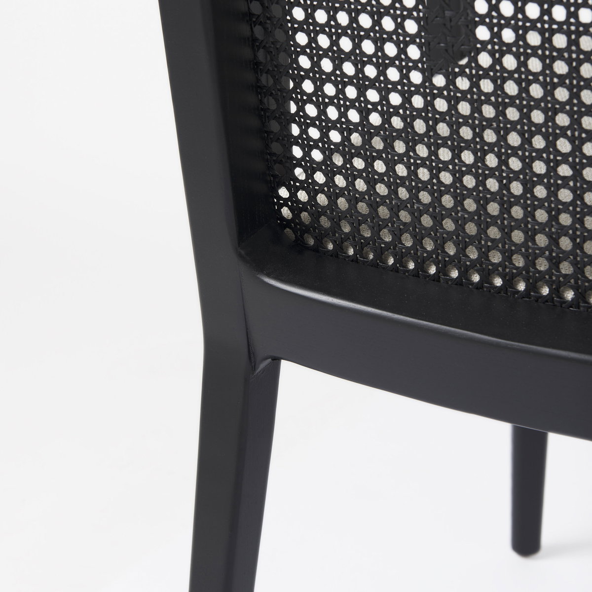 Clara Cane Back Dining Arm Chair | Cream Fabric with Black Wood, Dining Chair by Mercana, 22.5" length x 23.5" width x 33.75" height View 13