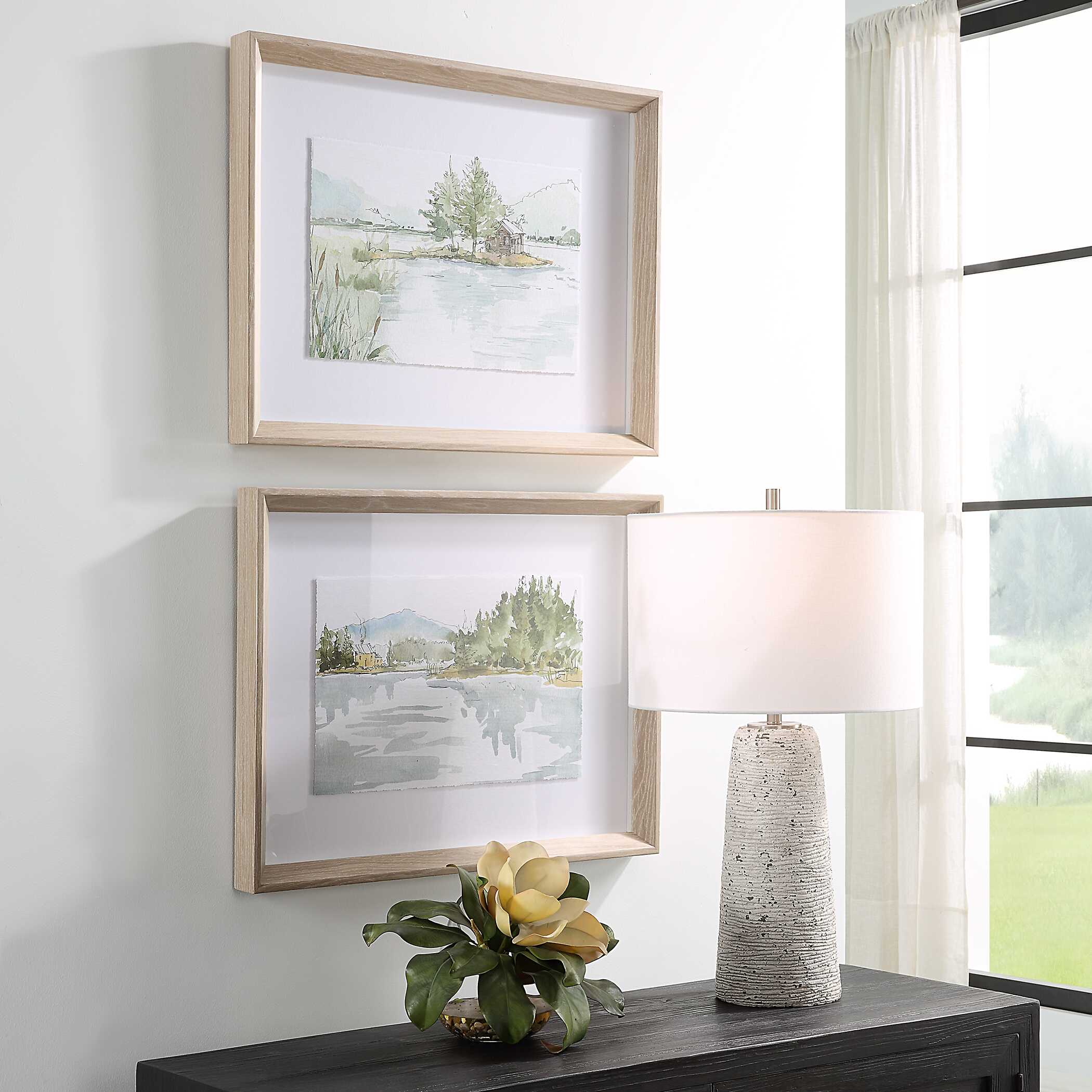 Serene Lake Framed Prints Set/2 large image 