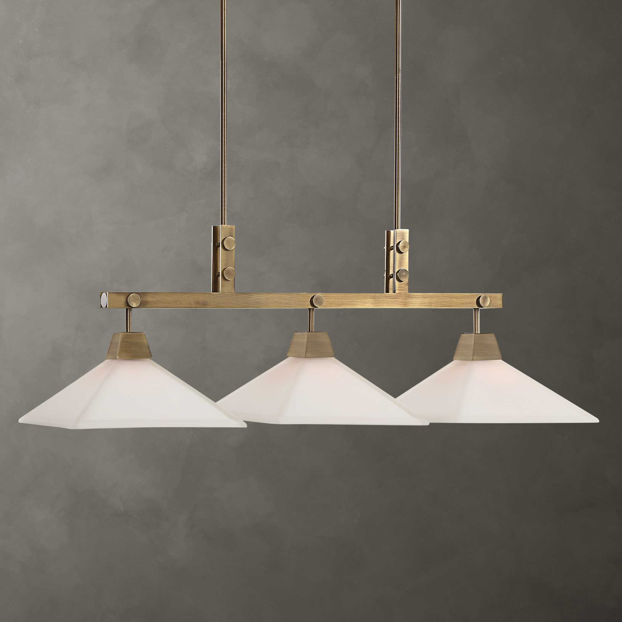 Brookdale Industrial 3 Light Linear Chandelier, Ceiling Light by Uttermost, 43.87" width x 14.75" height x 13" depth View 1