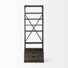 Brodie VII 32L x 22W x 94H Brown Wood Gun-Metal Bracing Four Shelf Shelving Unit, Shelving & Bookcase by Mercana, 31.5" length x 21.5" width x 94" height thumbnail 2