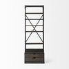 Brodie VII 32L x 22W x 94H Brown Wood Gun-Metal Bracing Four Shelf Shelving Unit, Shelving & Bookcase by Mercana, 31.5" length x 21.5" width x 94" height thumbnail 5