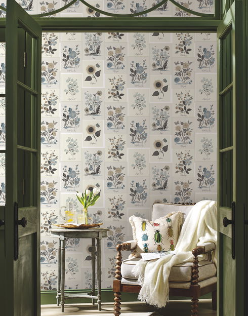Botanical Prints Beige & Black Wallpaper