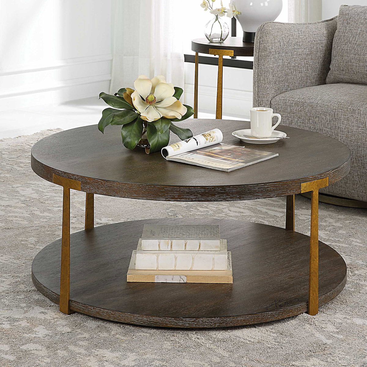 Palisade Round Wood Coffee Table, by Uttermost, 40" width x 17" height x 40" depth View 8
