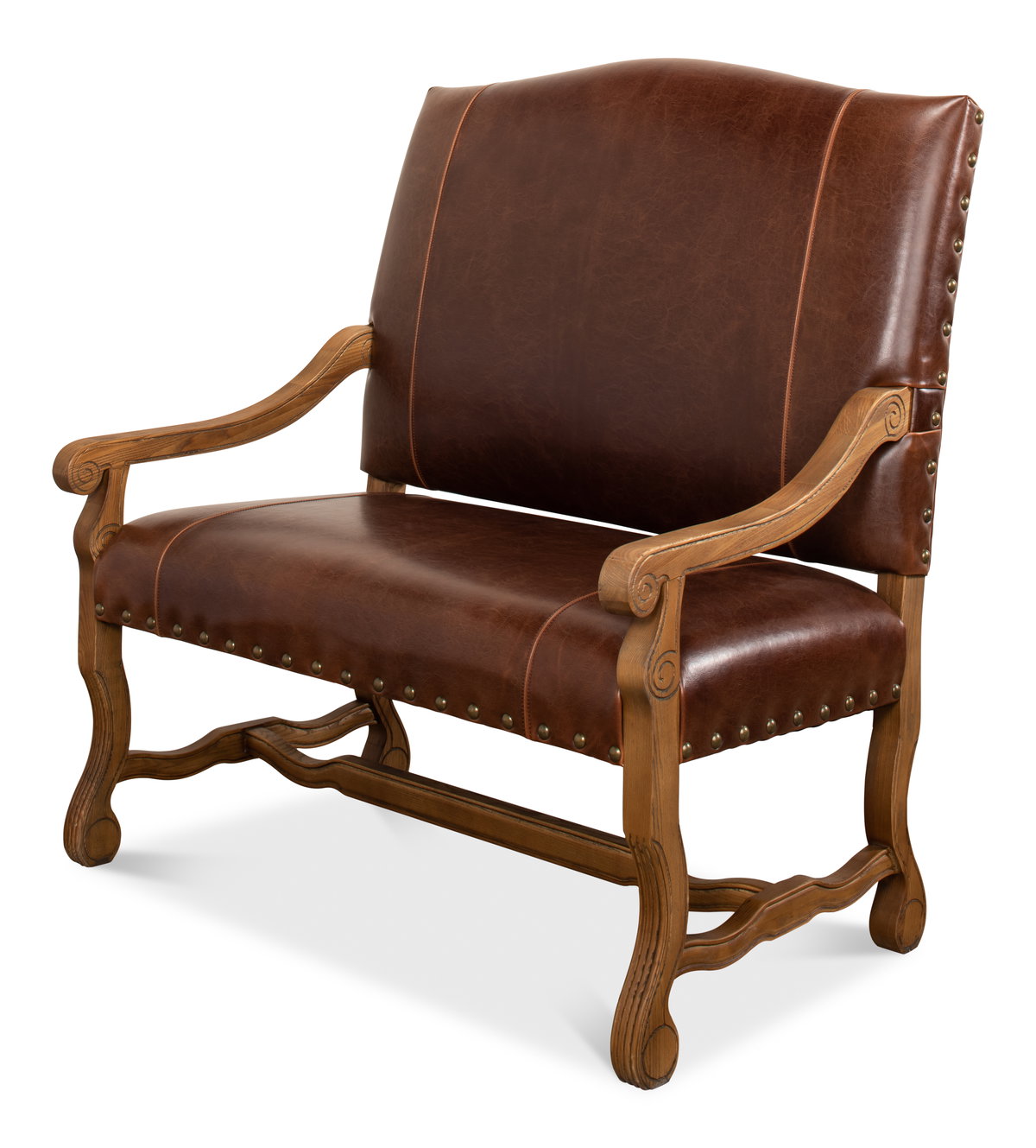 Italian Leather Settee, by Sarreid, 2'8" length x 3'9" width x 3'11" height View 1