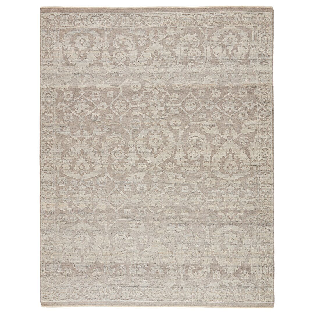 Damask Hand-Knotted Wool Taupe Area Rug large image 