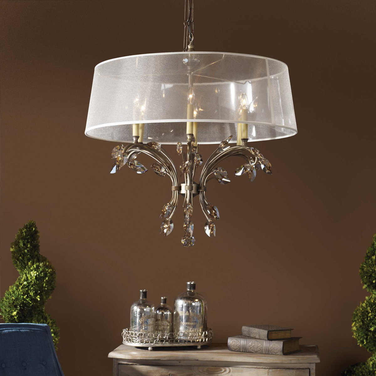 Alenya 6 Light Shade Chandelier, by Uttermost, 29.12" width x 29.37" height x 29.12" diameter x 29.12" depth View 4