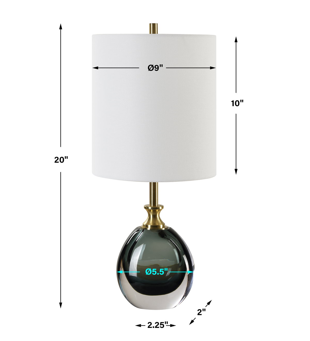 Enigma Teal Blue Glass Buffet Lamp, Table Lamp by Uttermost, 9" width x 20" height x 9" depth View 3