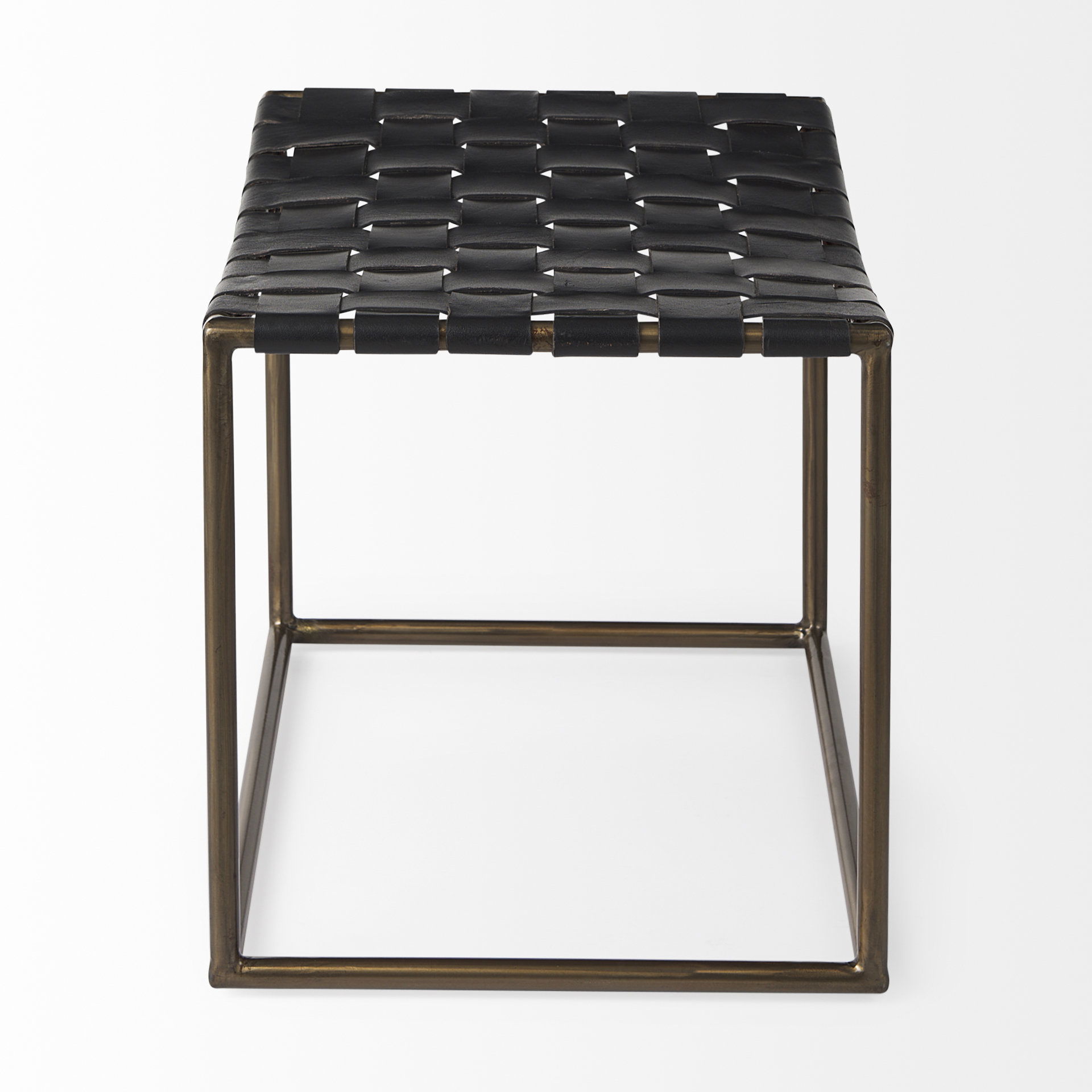 Clarissa 22.0L x 16.0W x 16.75H Black Leather Woven Seat with Gold Metal Frame Stool large image 