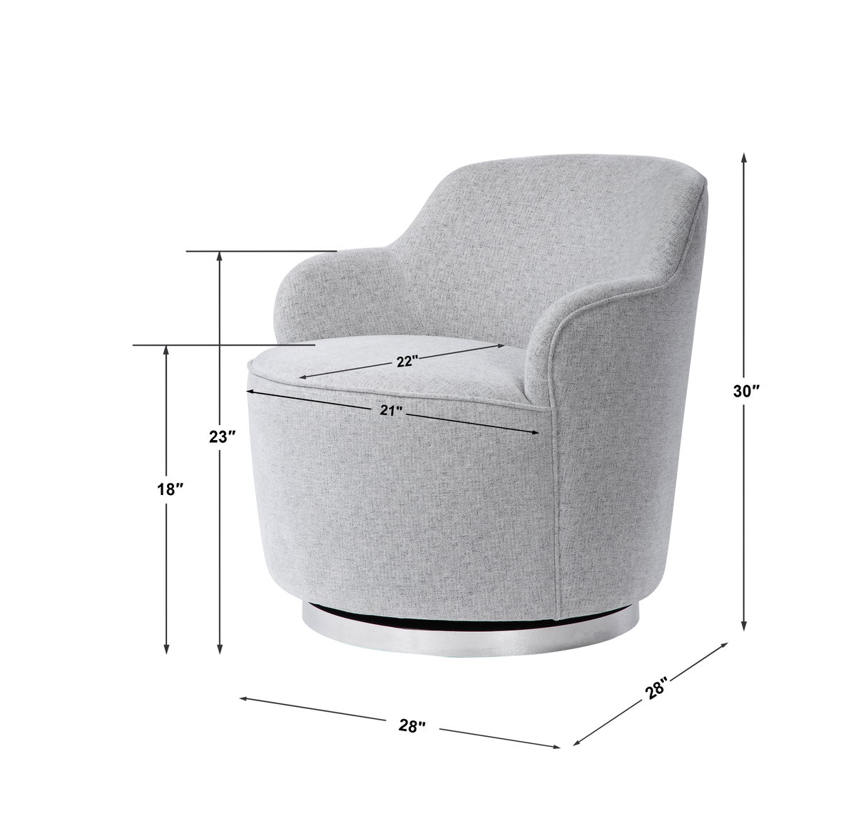 Hobart Casual Swivel Chair, Accent Chair by Uttermost, 28" width x 30" height x 28" depth View 3