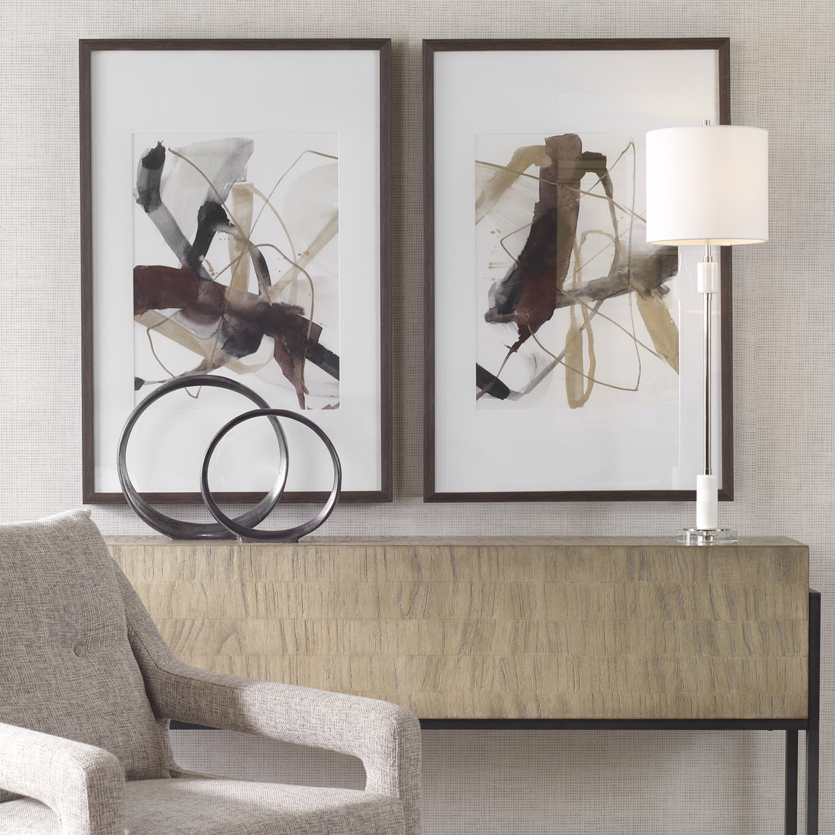 Burgundy Interjection Abstract Prints Set/2, Art by Uttermost, 26.5" width x 39.5" height x 2.12" depth View 2