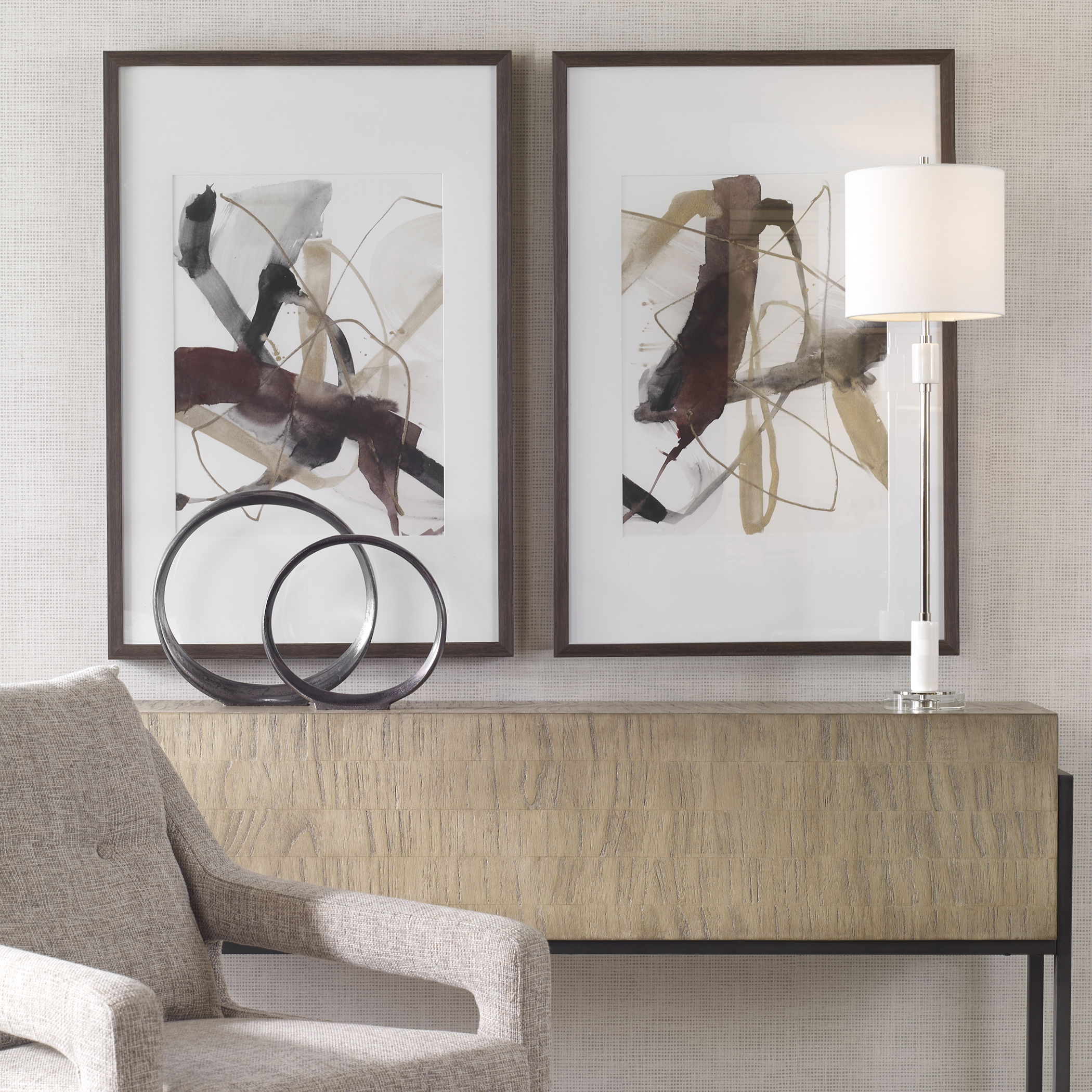 Burgundy Interjection Abstract Prints Set/2, Painting by Uttermost, 26.5" width x 39.5" height x 2.12" depth View 2