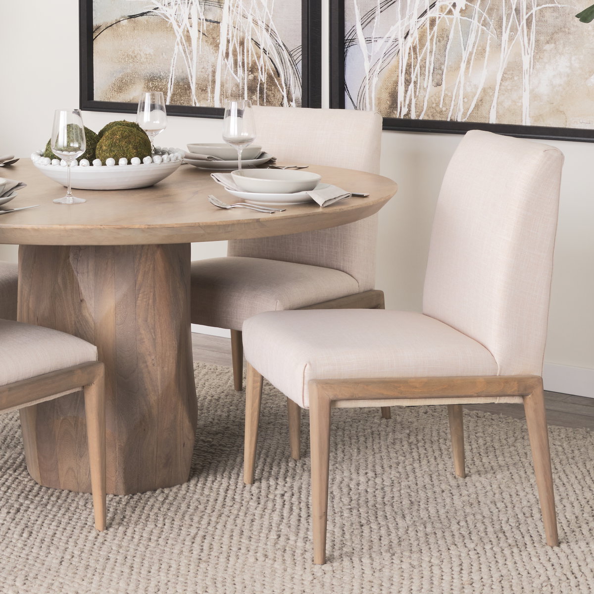 Palisades Cream Upholstery with Solid Wood Armless Dining Chair, by Mercana, 24.02" length x 25.59" width x 36.22" height View 3