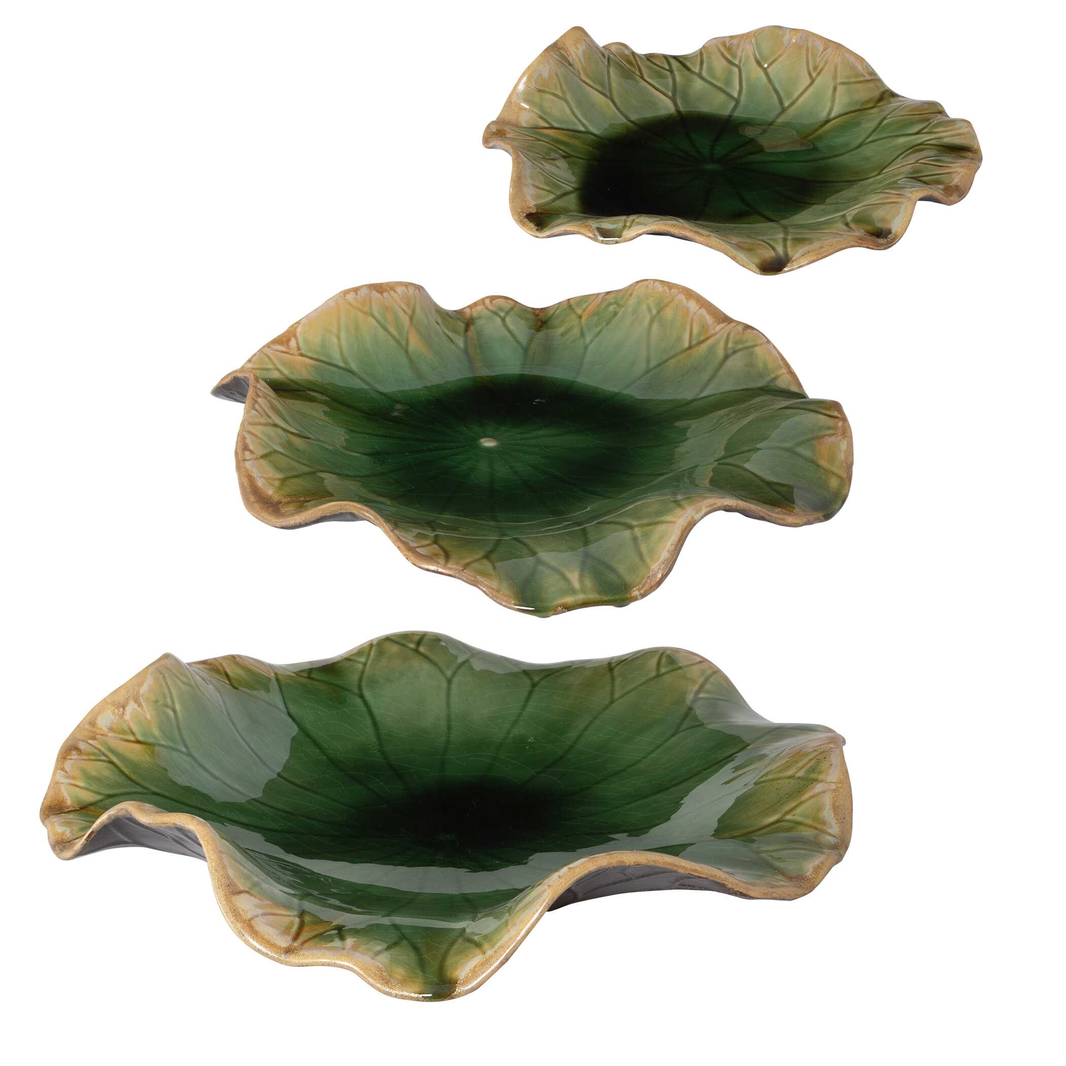 Abella Green Ceramic Wall Decor Set/3, Sculptural Wall Art by Uttermost, 17.87" width x 17.87" height x 3.87" depth View 5
