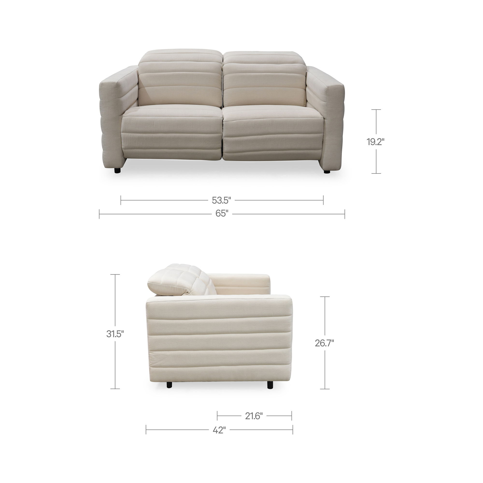 Juno Power Recliner Sofa Off White, Sofas & Sectional by Moe's Home, 65" width x 31.5" height x 42" depth View 8