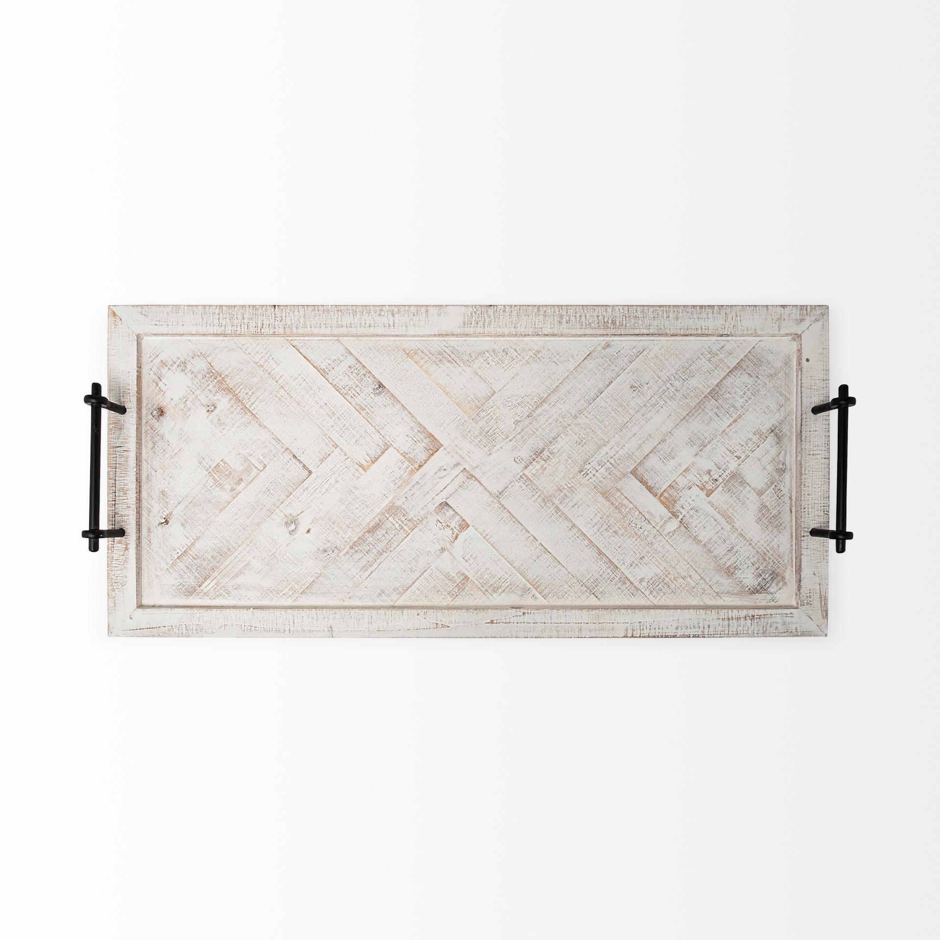Alfred 35L x 16W Natural Wooden Herringbone Rectangular Tray large image 