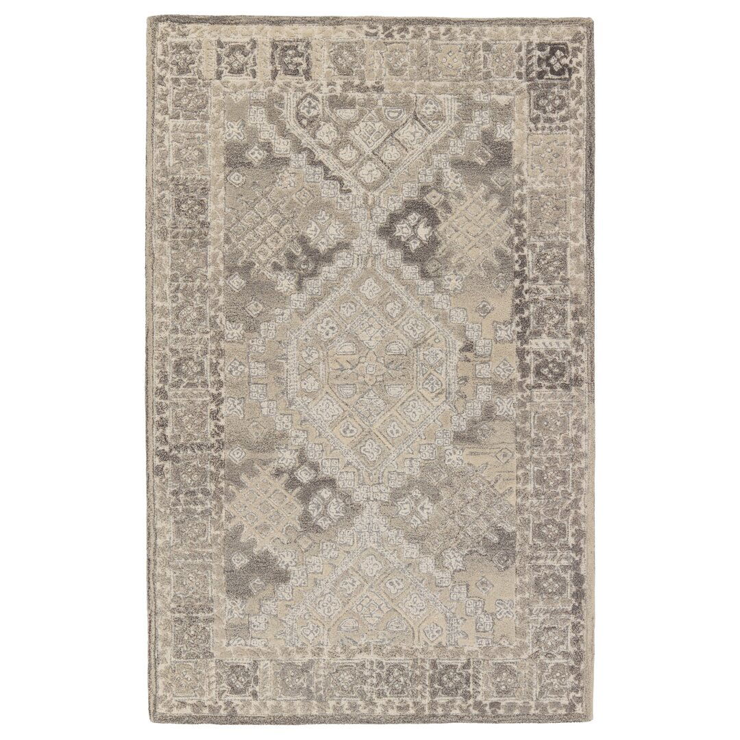 Handmade Tufted Wool Area Rug in Gray/Cream large image 