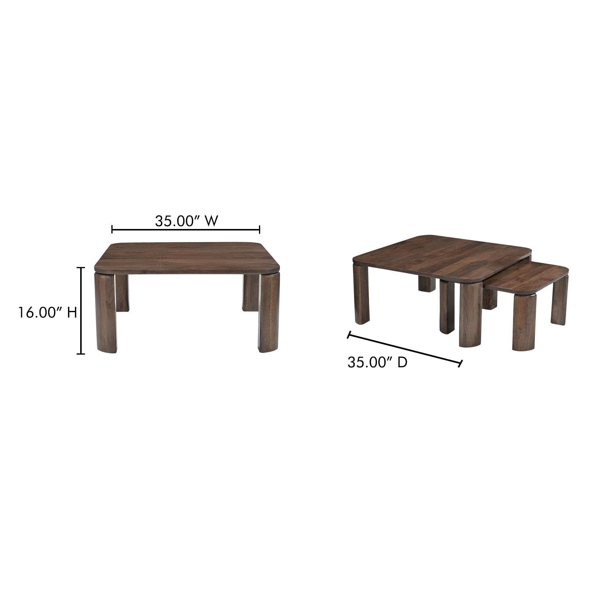 Bailey Nesting Coffee Table Deep Brown, by Moe's Home, 35" width x 16" height x 35" depth View 9