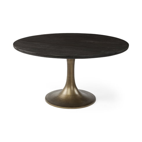 McLeod 54" Round Pedestal Dining Table | Modern | Brown Wood & Gold Metal | Seats 4