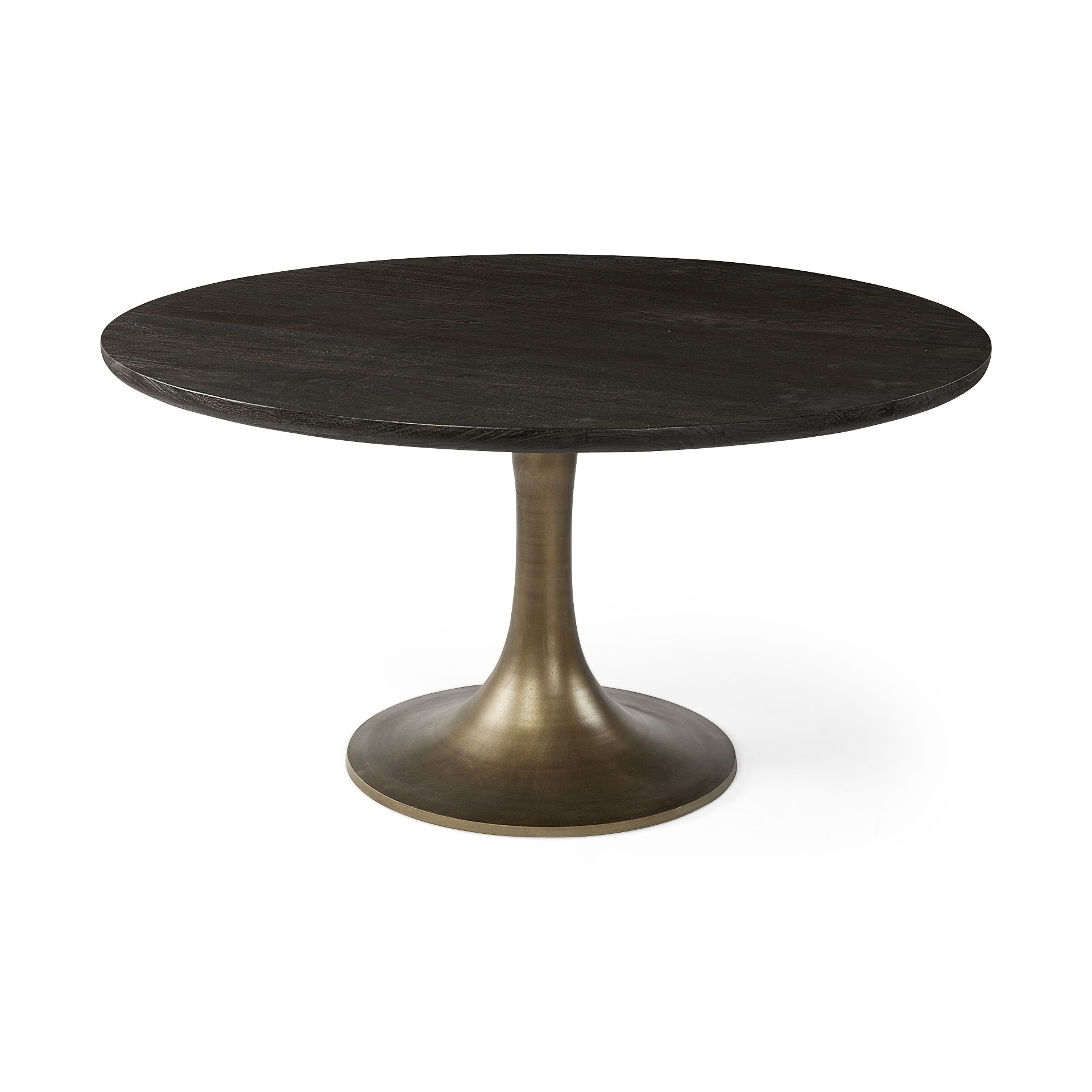 McLeod II 54 L x 54 W x 28.75 H Round Brown Solid Wood Top Gold Metal Base Dining Table, by Mercana, 54" length x 54" width x 28.75" height View 1