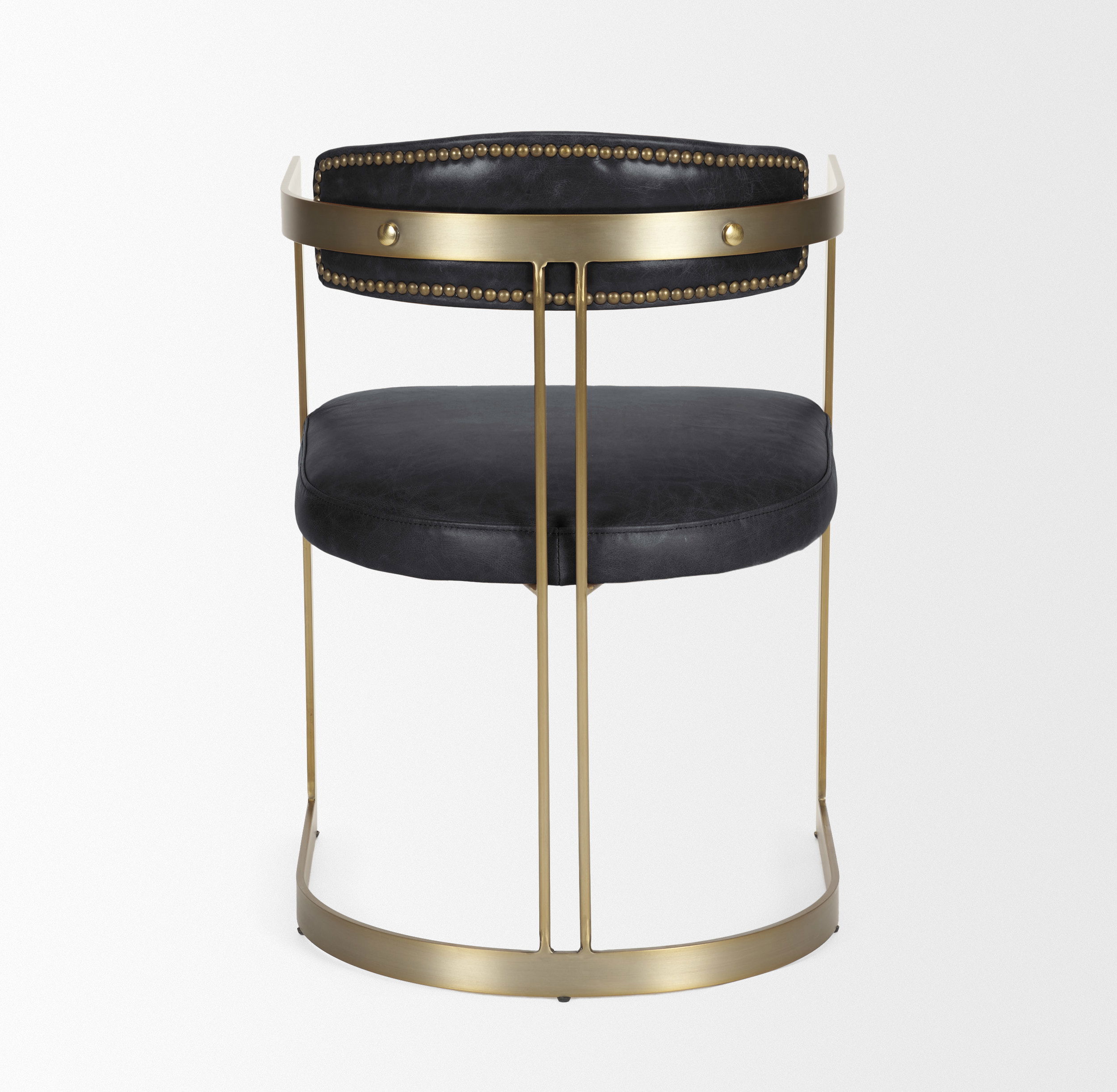 Hollyfield II Black Leather Seat Gold Iron Frame Dining Chair, by Mercana, 20.5" length x 21.5" width x 29.5" height View 7