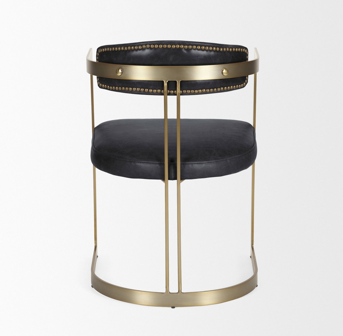 Hollyfield II Black Leather Seat Gold Iron Frame Dining Chair, by Mercana, 20.5" length x 21.5" width x 29.5" height View 7