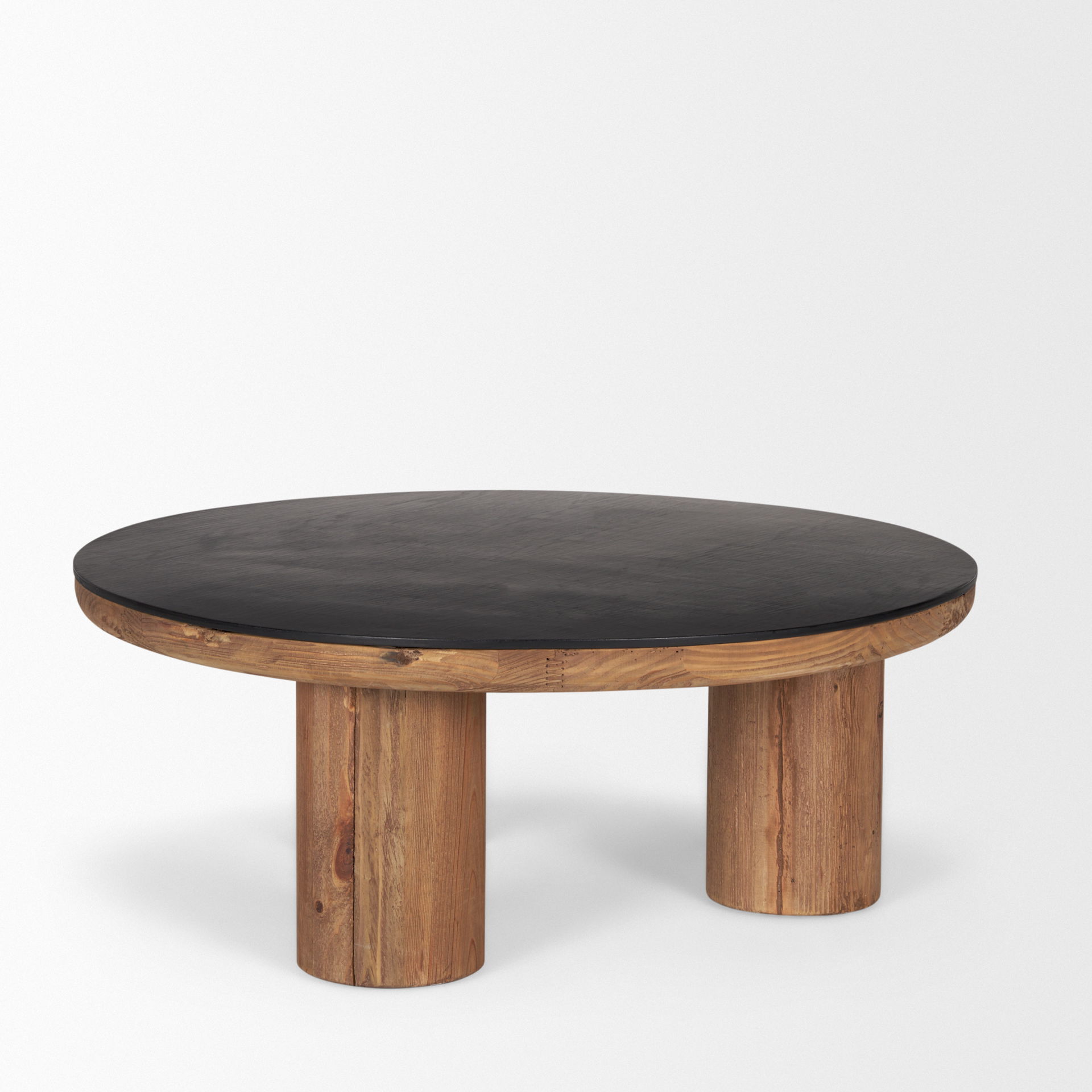 Tucson Natural Wood with Round Black Oak Top Coffee Table, by Mercana, 35.5" length x 35.5" width x 14" height View 7