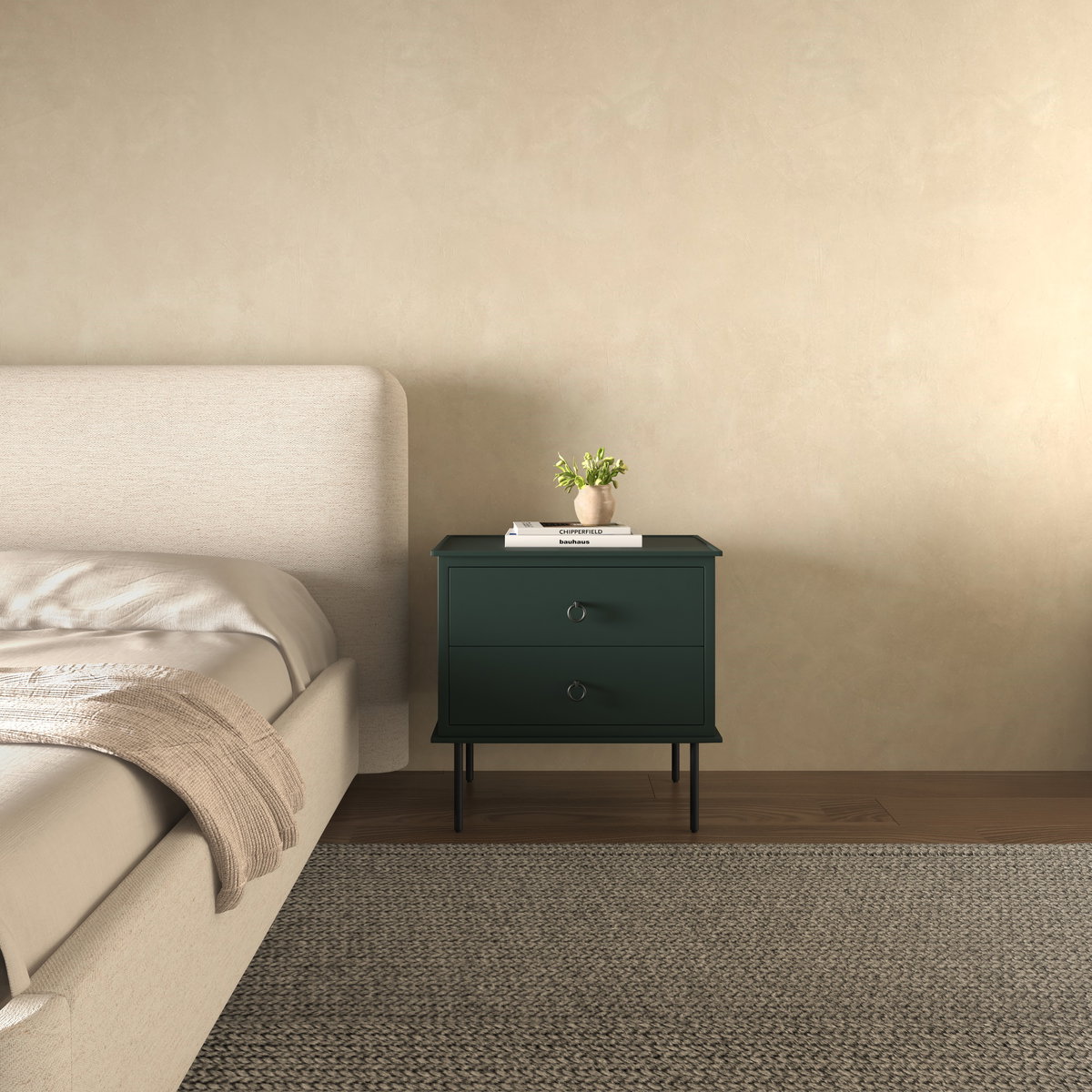 Reagan Nightstand Deep Green, by Moe's Home, 25" width x 24.25" height x 18.5" depth View 11