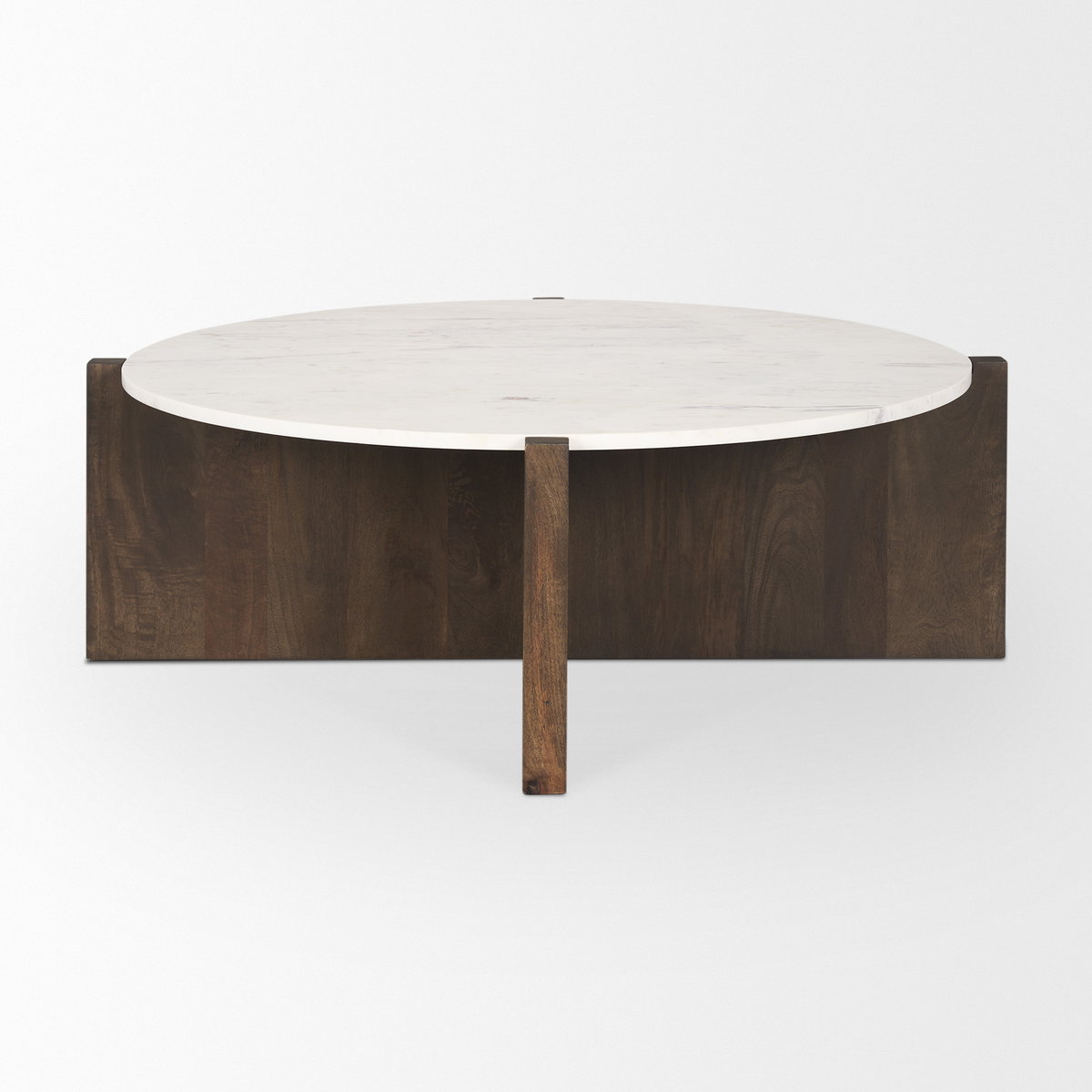 Bianca Dark Brown Wood with Marble Round Top Coffee Table, by Mercana, 48" length x 48" width x 16" height View 5