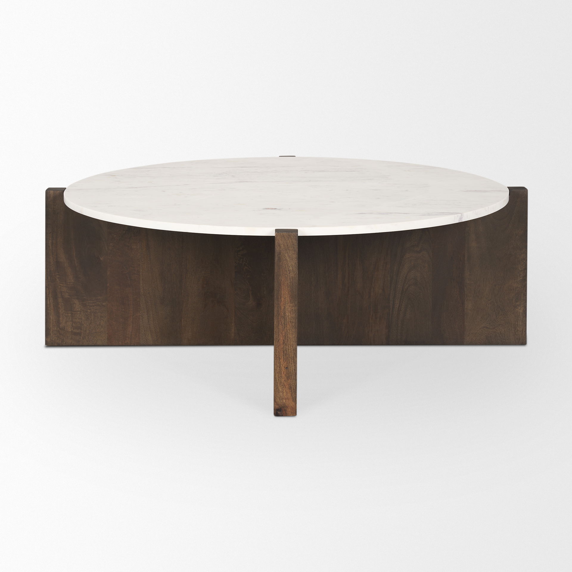 Bianca Dark Brown Wood with Marble Round Top Coffee Table large image 