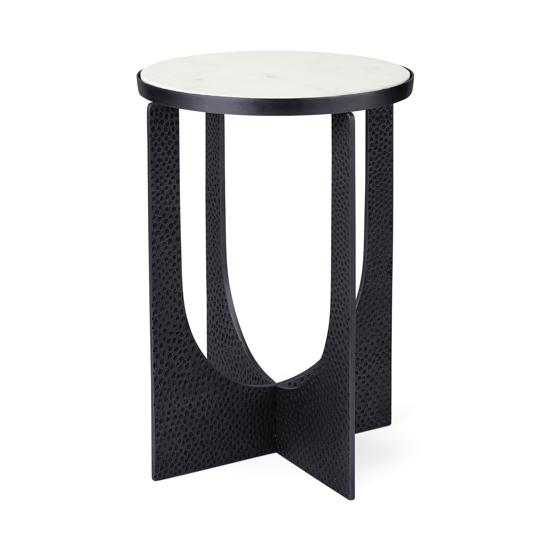 Patrick 23'H White Marble Top with Matte Black Metal Accent Table, Side & End Table by Mercana, 16.5" length x 16.5" width x 23" height View 1