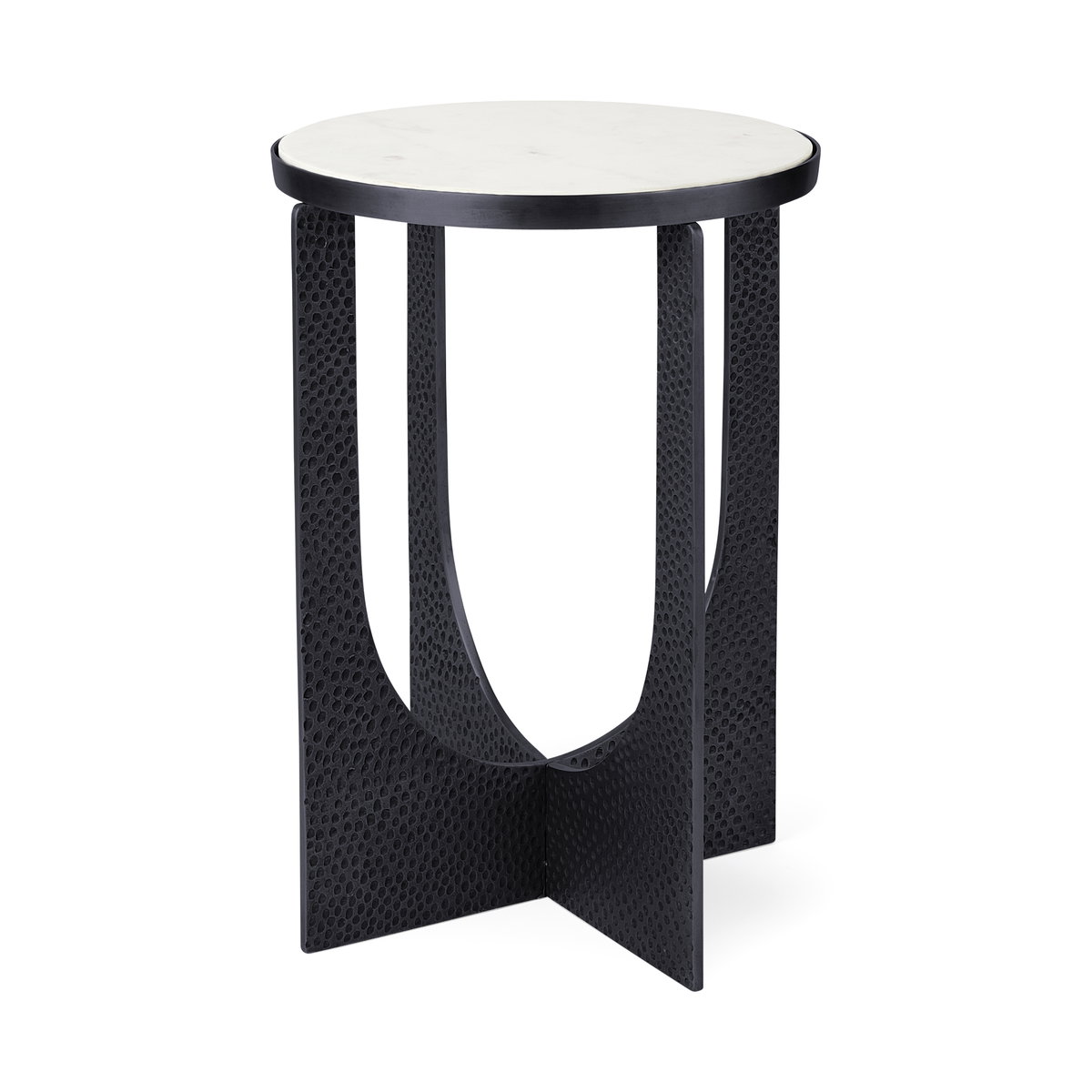 Patrick 23'H White Marble Top with Matte Black Metal Accent Table, Side & End Table by Mercana, 16.5" length x 16.5" width x 23" height View 1