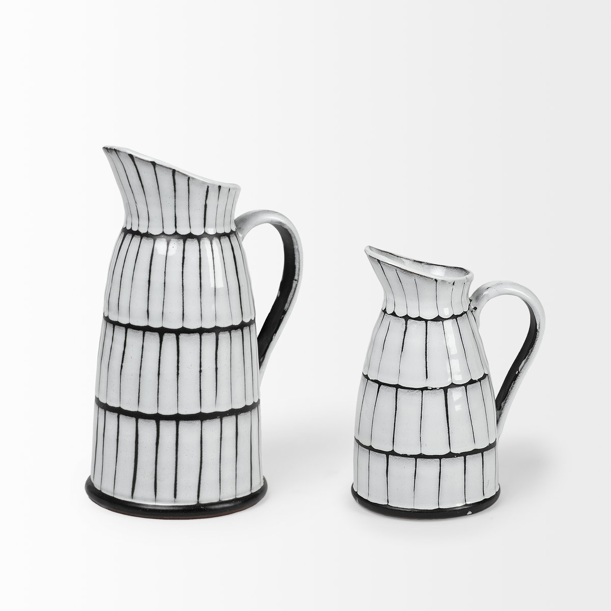 Lome Large White/Black Patterned Ceramic Water Pitcher, Decorative Jar by Mercana, 9.1" length x 6.9" width x 13.4" height View 4