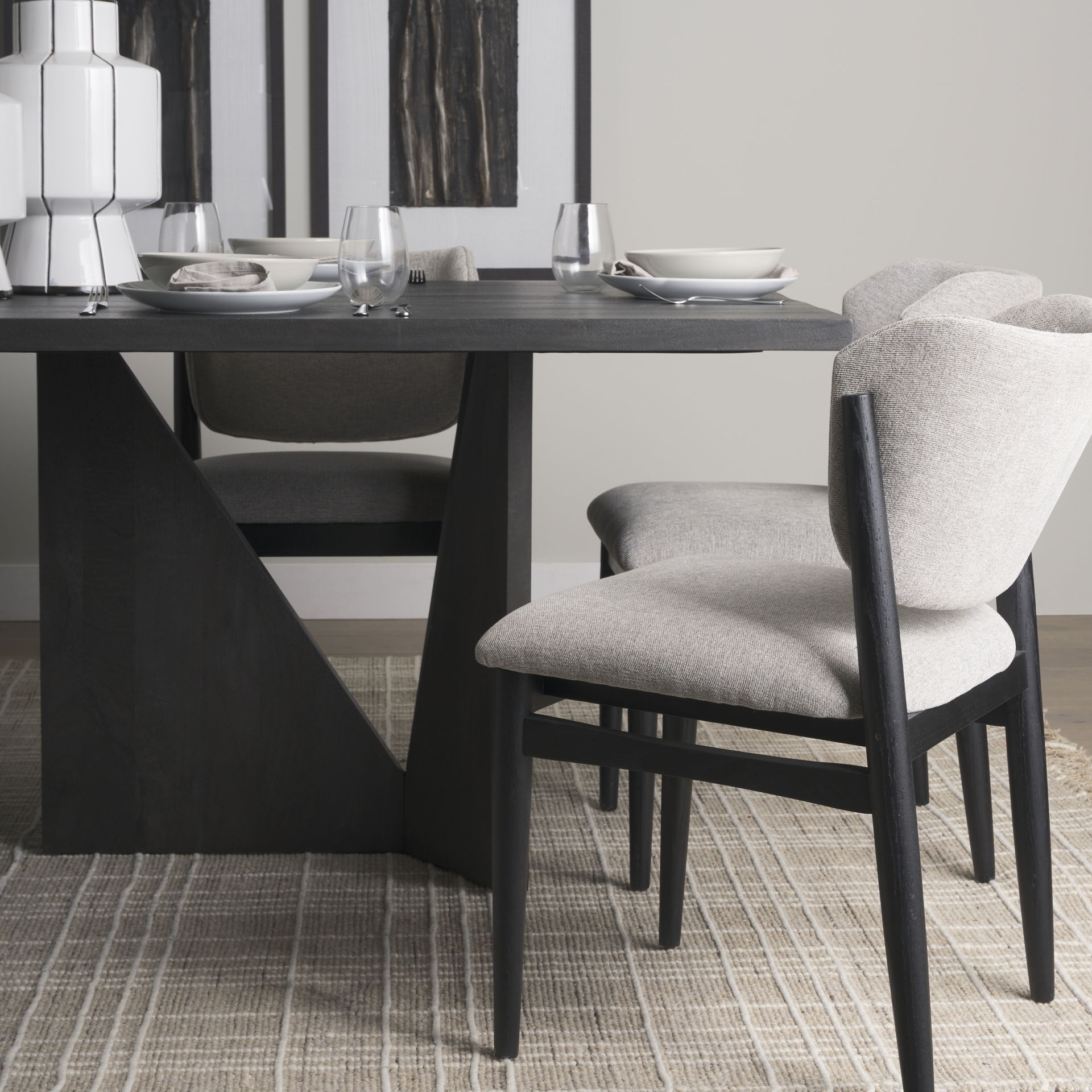 Tarro 84' Rectangular Textured Black Wood with Geometrical Base Dining Table large image 