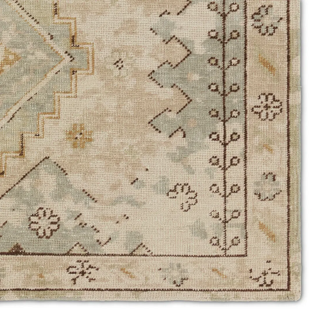 Jaipur Living Pathos KAI14 Handknotted Medallion Tan and Green Runner Rug (2'6'x8') large image 