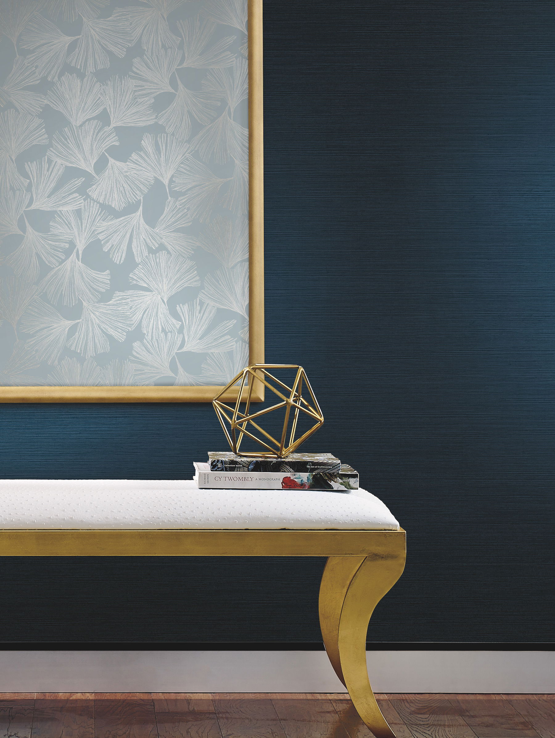 Shining Sisal Grasscloth Dark Blue Metallic Wallpaper large image 
