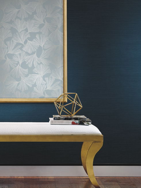Shining Sisal Grasscloth Dark Blue Metallic Wallpaper