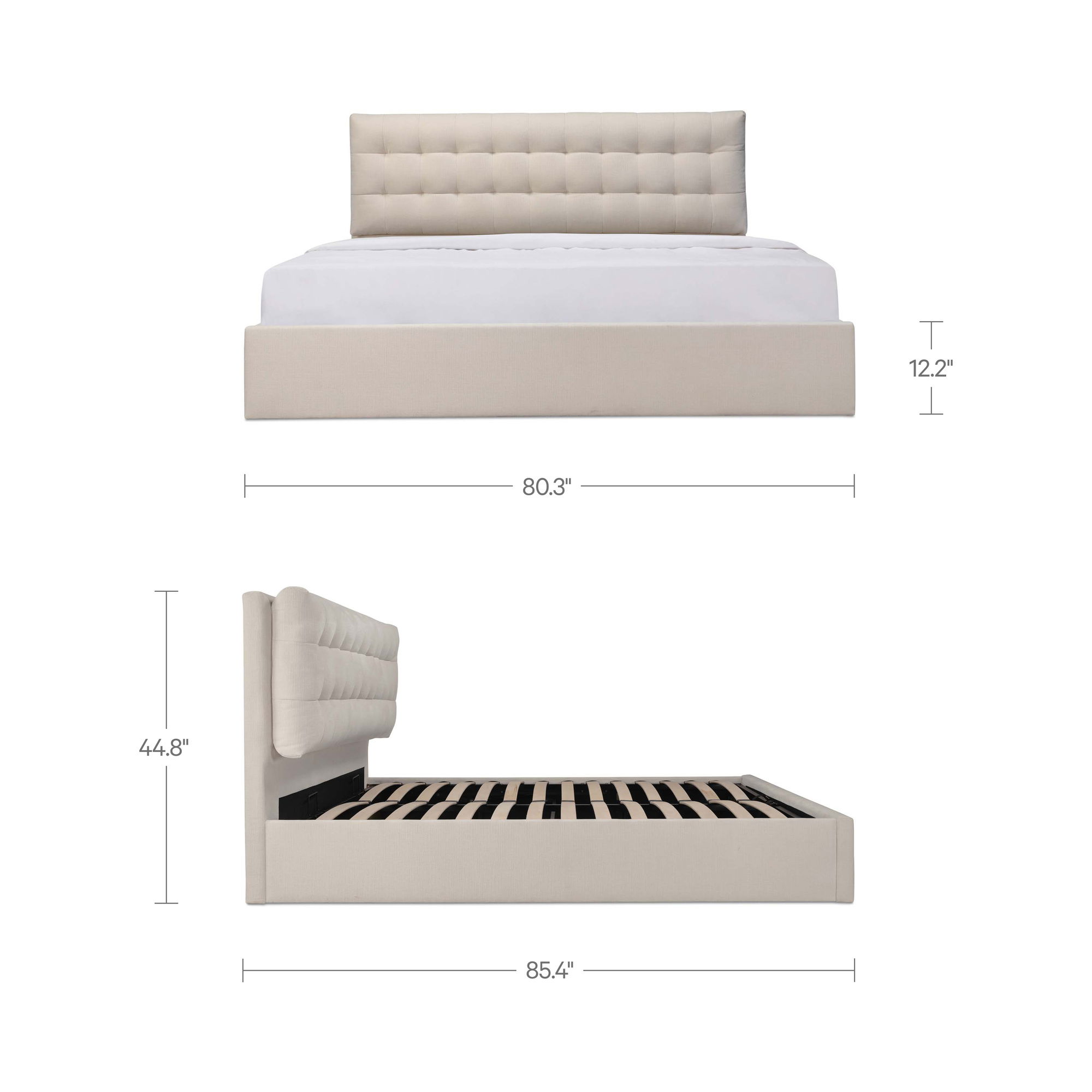 Sebastion King Storage Bed Cream, by Moe's Home, 6'8.31" width x 3'8.88" height x 7'1.43" depth View 11