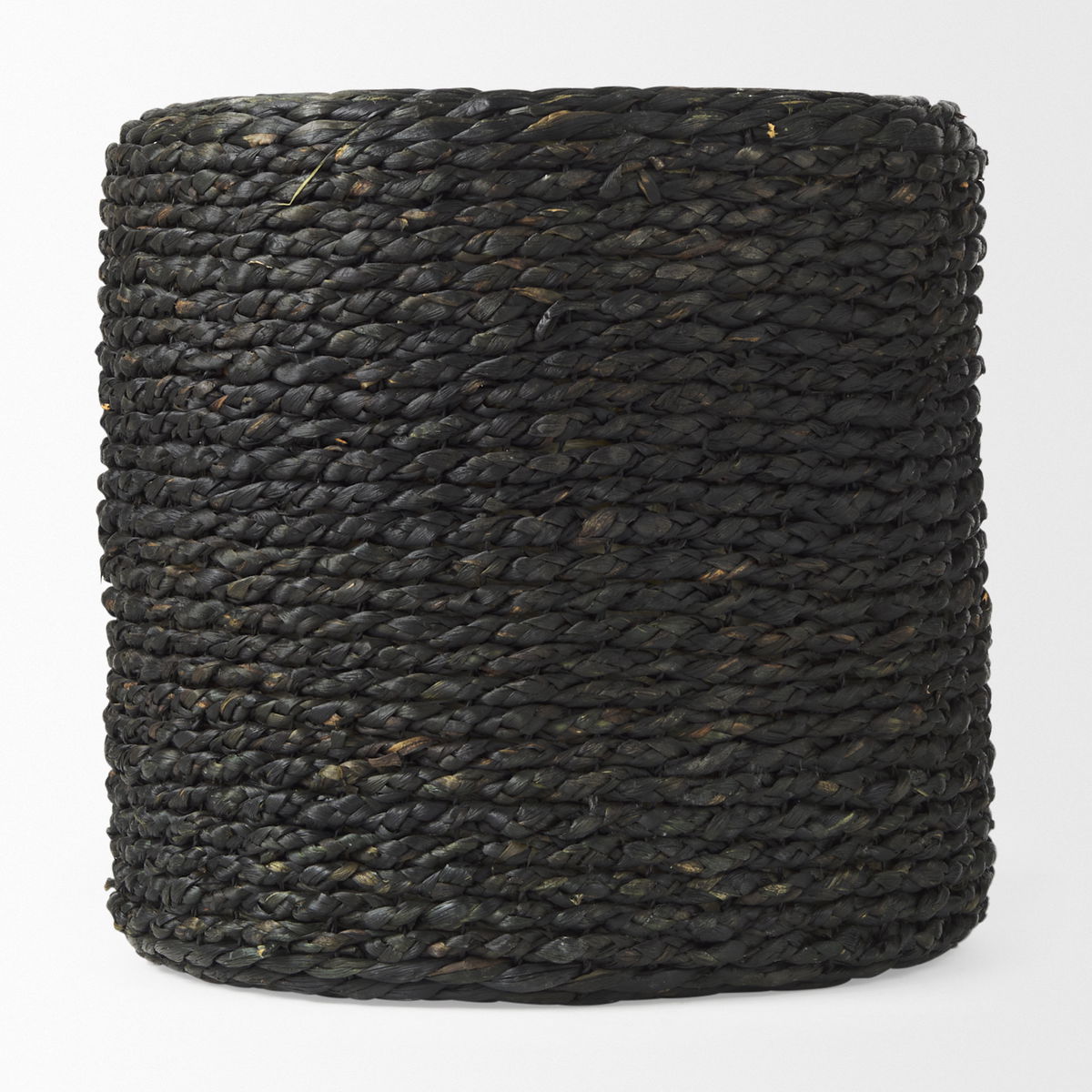 Dina  Black Cornhusk and Water Hyacinth Round Pouf, Ottoman by Mercana, 17.72" length x 17.72" width x 17.72" height View 2
