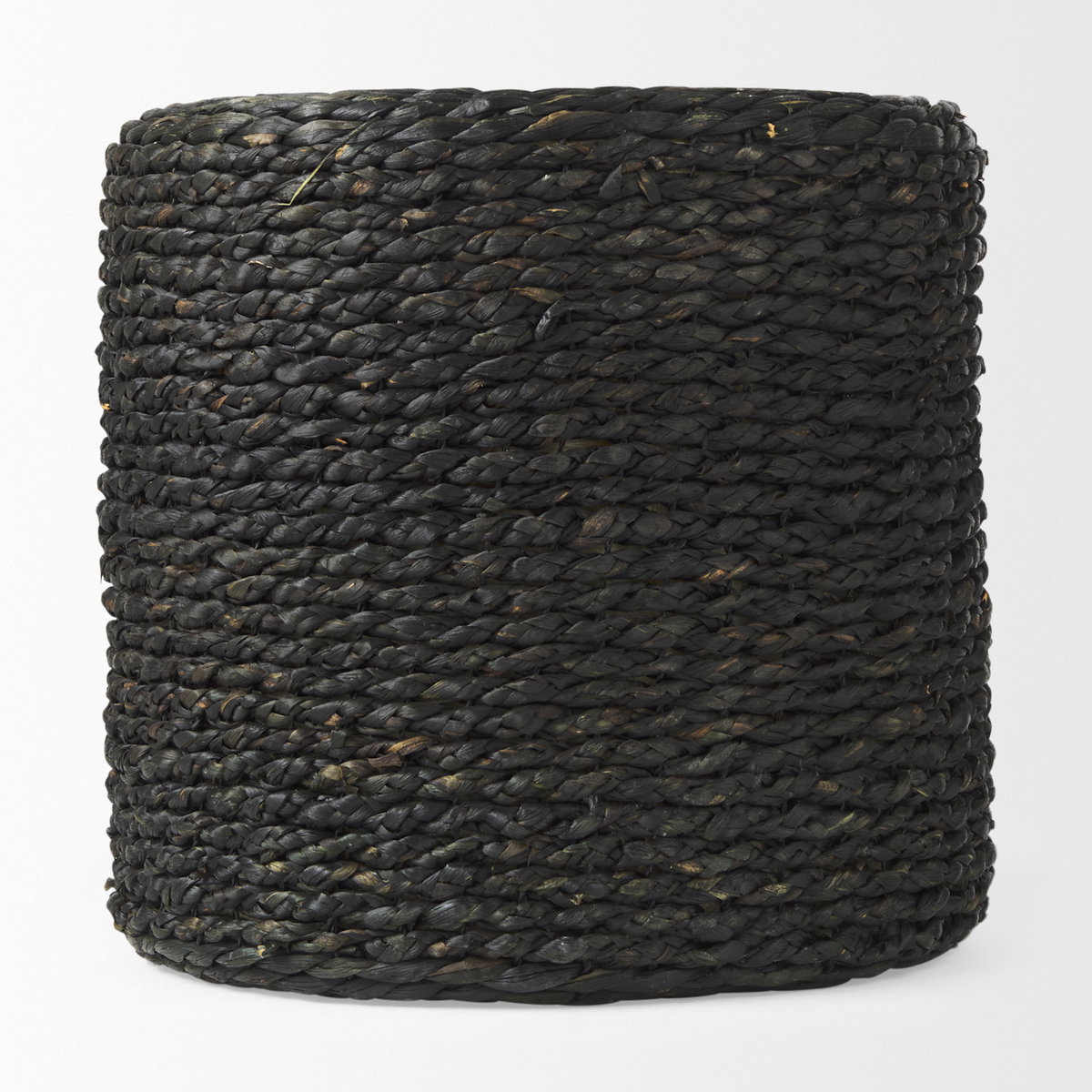Dina  Black Cornhusk and Water Hyacinth Round Pouf, Ottoman by Mercana, 17.72" length x 17.72" width x 17.72" height View 2