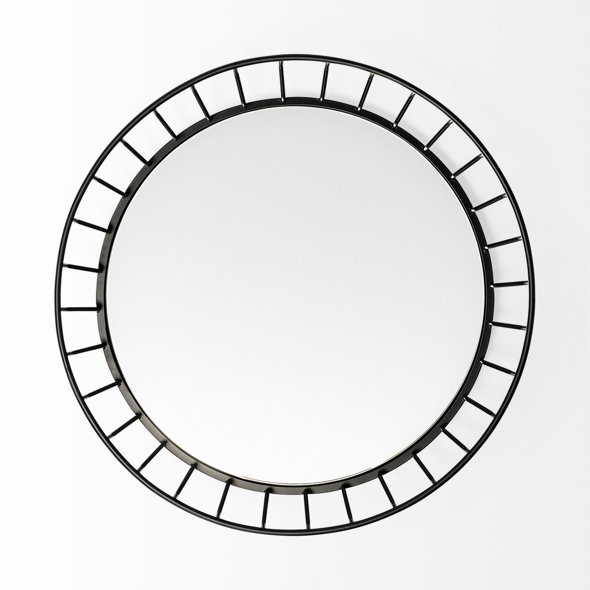 Helena 20L x 20W Black Metal Mirrored Bottom Round Serving Tray, Decorative Tray by Mercana, 19.88" length x 19.88" width x 3.94" height View 3