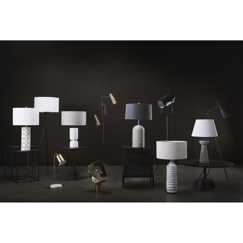 Quinn  Navy Base with Beige Fabric Shade Table Lamp