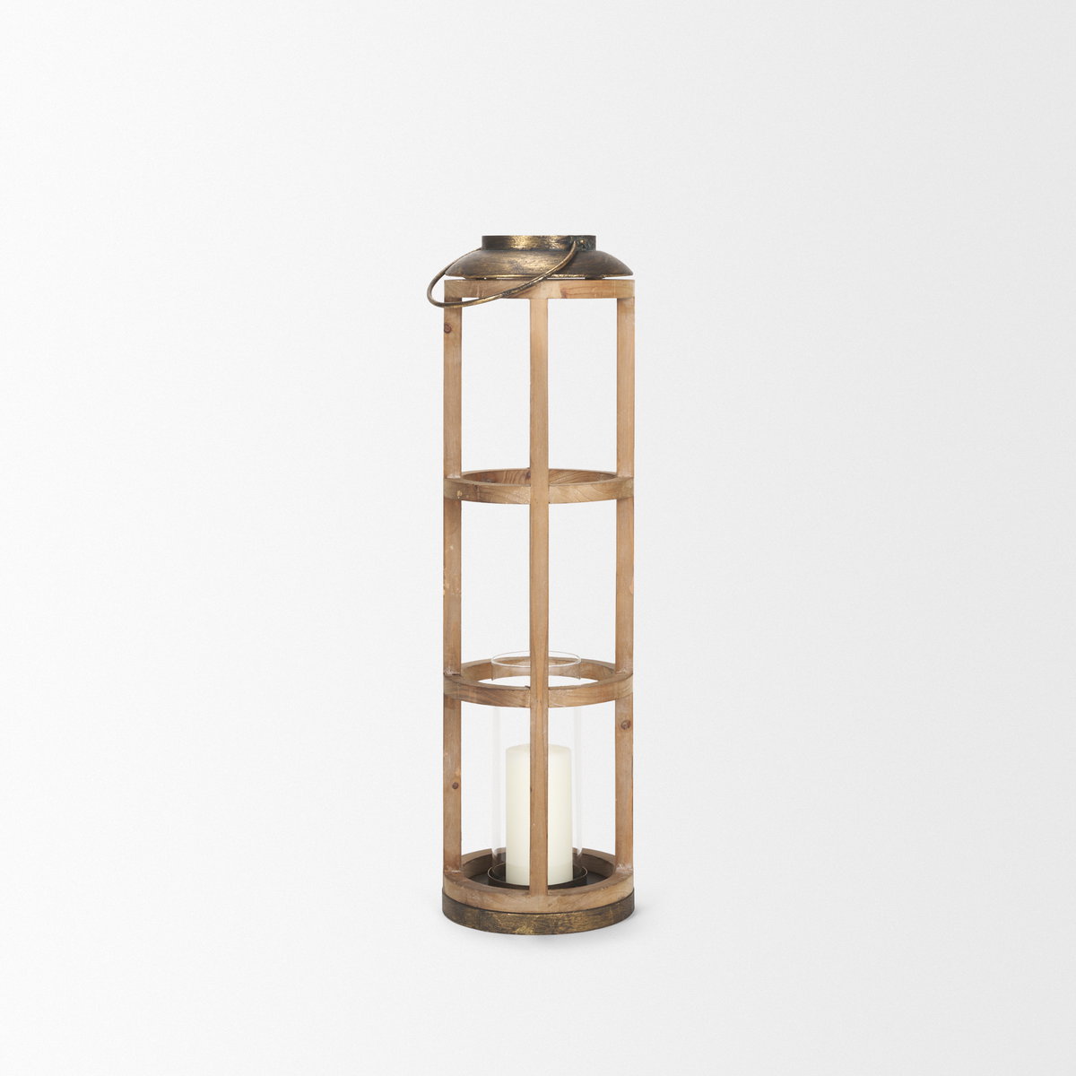 Andy I Large Natural Wood Cylindrical Lantern, Lighting by Mercana, 8.27" length x 8.27" width x 34.84" height View 4
