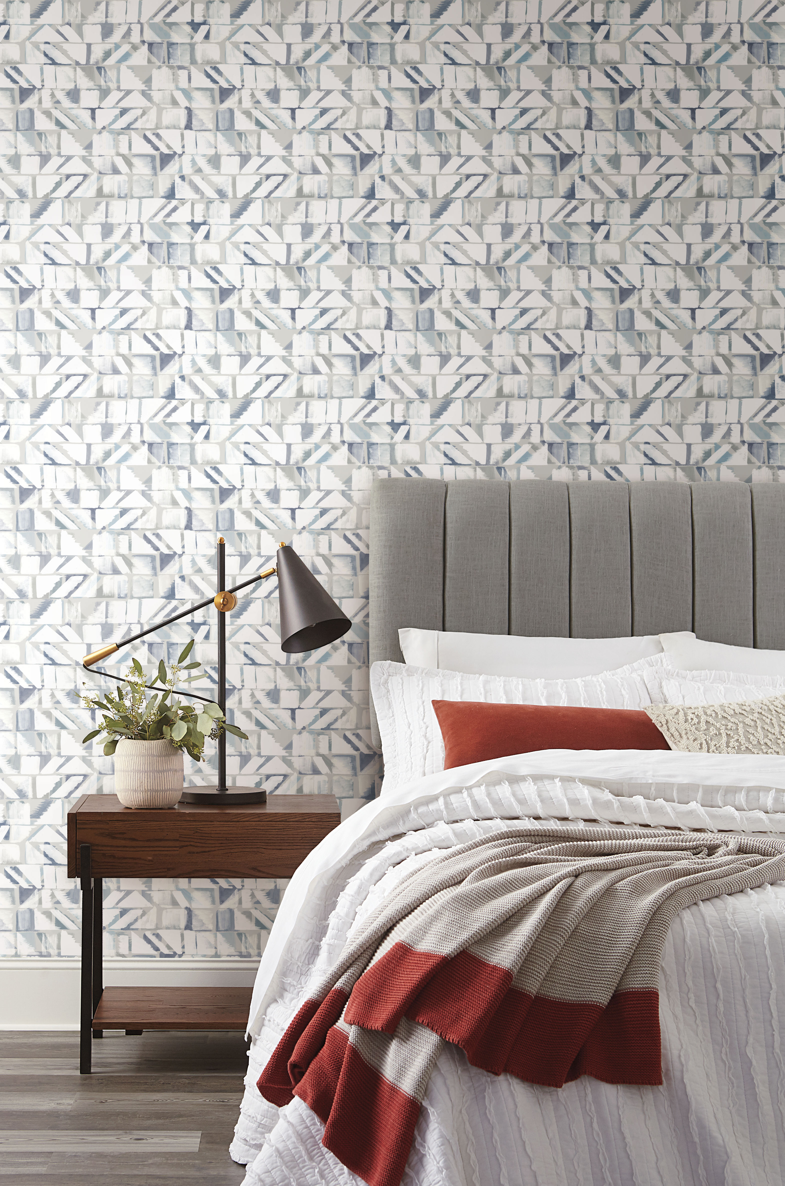 Refraction Blue & Grey Peel & Stick Wallpaper large image 