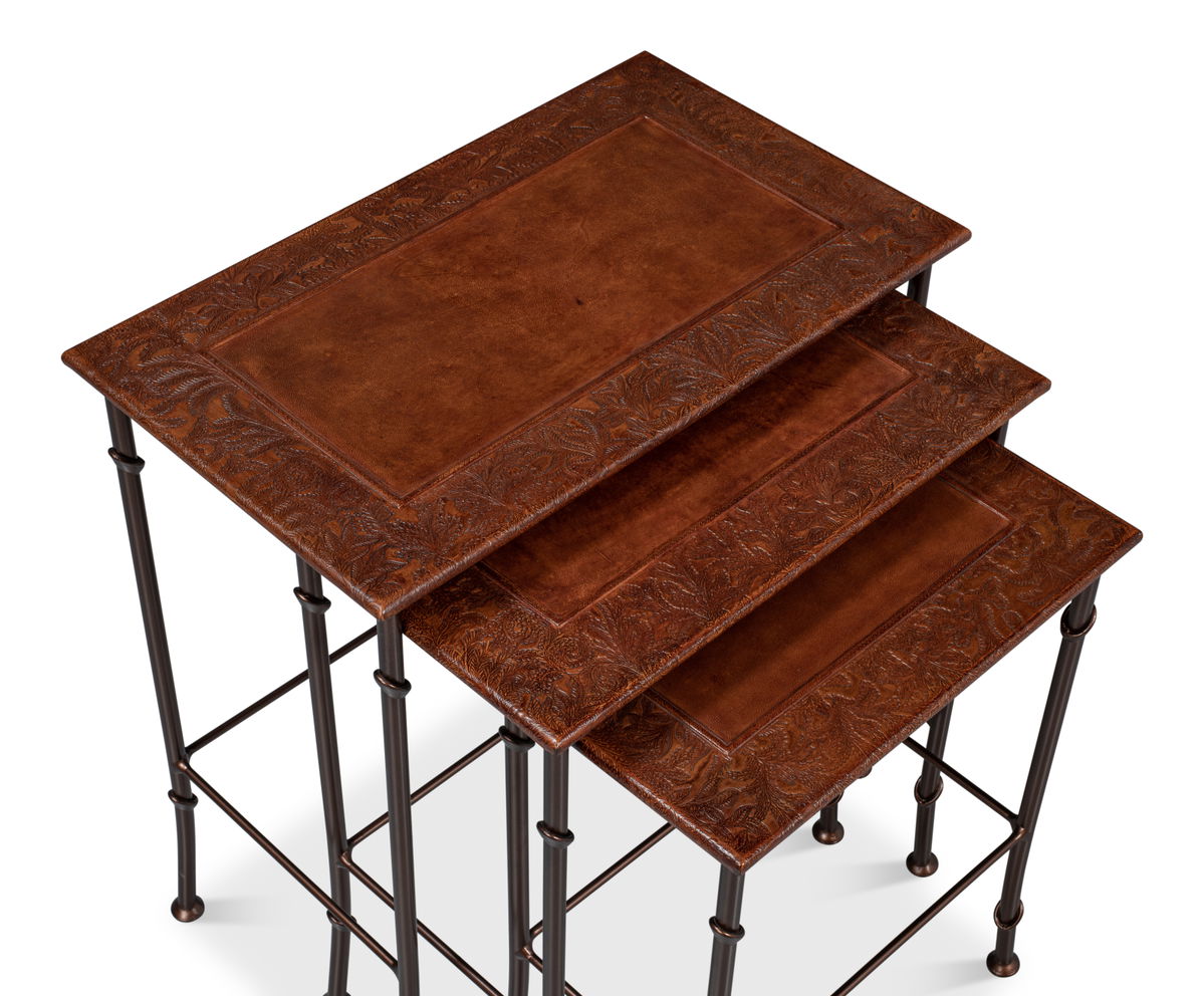 Kew Gardens Leather Nesting Tables, by Sarreid, 1'2" length x 1'11" width x 2'1" height View 12