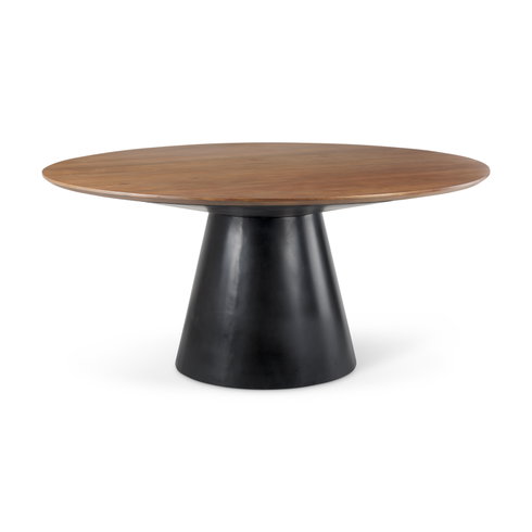 Mitchell 63"L x 63"W Pedestal Dining Table | Med Brown Wood & Black Metal | Seats 6